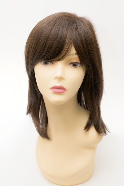 人毛ウィッグ 左分けセミロング【総手植え】