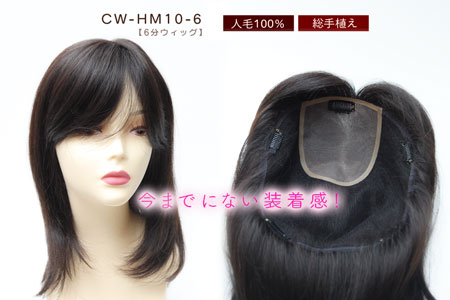 人毛100% 6分ウィッグ 総手植え カバー範囲が広いヘアピース [商品番号：CW-HM10-6]