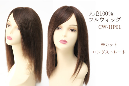 人毛ウィッグ ストレートロング 未カットプレーン[商品番号：CW-HP01]